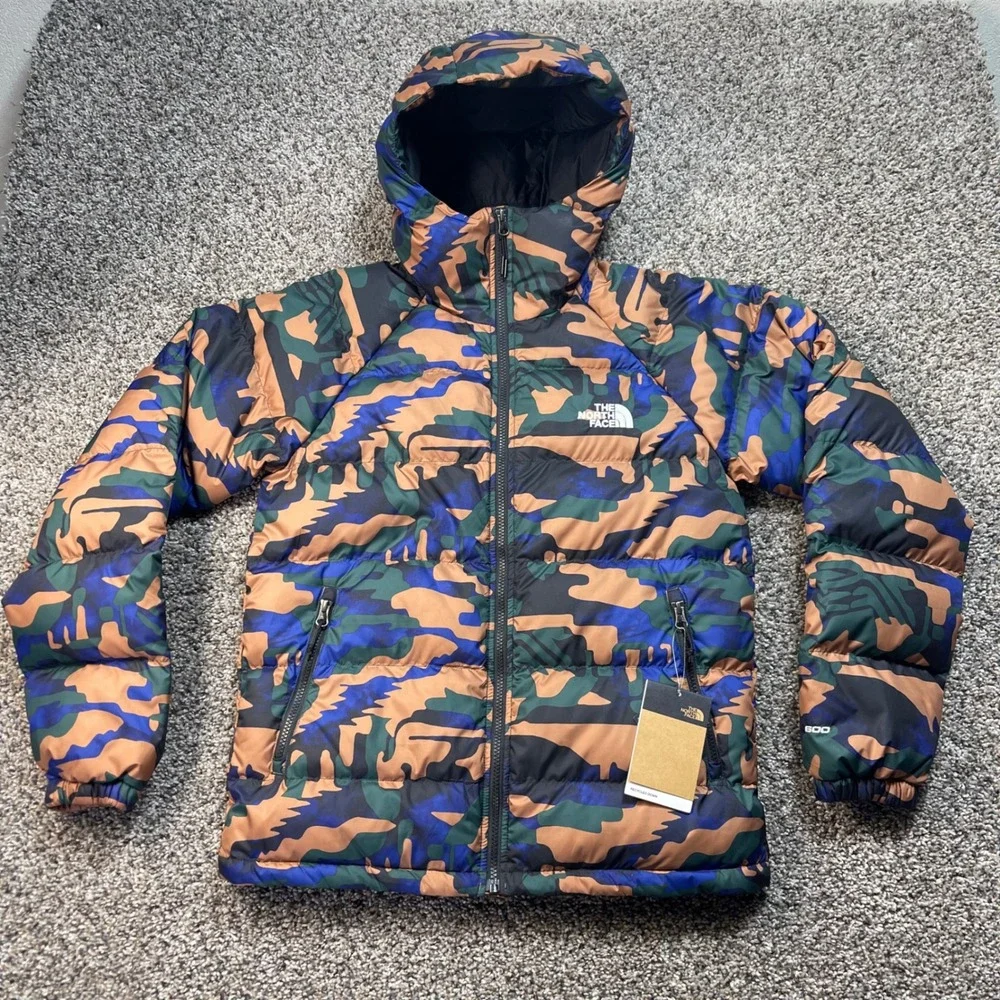 The North Face Men's S 600 Down‎ Puffer Jacket Camo Blue Brown Hooded NF0A5GGE